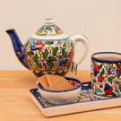 Schaal keramiek bloemen blauw XS